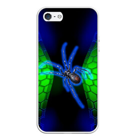 Чехол для iPhone 5/5S матовый с принтом Паук на ночной охоте в Петрозаводске, Силикон | Область печати: задняя сторона чехла, без боковых панелей | зеленая броня | зеленый неон | классный дизайн | ночь | паук | паук дизайн | паук на охоте | паук охотник | пчелиные | соты | темная футболка | футболка с пауком | черные соты