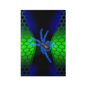Обложка для паспорта матовая кожа с принтом Паук на ночной охоте в Петрозаводске, натуральная матовая кожа | размер 19,3 х 13,7 см; прозрачные пластиковые крепления | Тематика изображения на принте: зеленая броня | зеленый неон | классный дизайн | ночь | паук | паук дизайн | паук на охоте | паук охотник | пчелиные | соты | темная футболка | футболка с пауком | черные соты