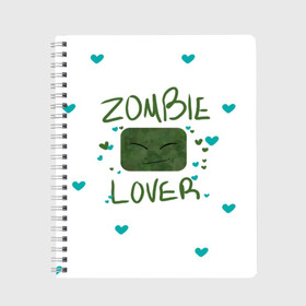 Тетрадь с принтом Zombie Lover в Петрозаводске, 100% бумага | 48 листов, плотность листов — 60 г/м2, плотность картонной обложки — 250 г/м2. Листы скреплены сбоку удобной пружинной спиралью. Уголки страниц и обложки скругленные. Цвет линий — светло-серый
 | Тематика изображения на принте: funny | mine | minecraft | mods | noob | pro | skins | story | vs | zombie | инди | конструктор | майнкрафт | моды | нуб | скин | скрипер | шахта