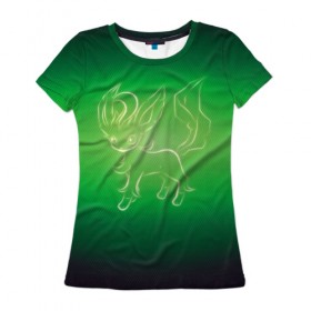 Женская футболка 3D с принтом Green Fox в Петрозаводске, 100% полиэфир ( синтетическое хлопкоподобное полотно) | прямой крой, круглый вырез горловины, длина до линии бедер | detective pikachu | pikachu | pokeball | pokemon | детектив пикачу | пикачу | покебол | покемон