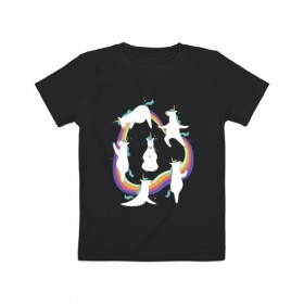 Детская футболка хлопок с принтом Единороги в Петрозаводске, 100% хлопок | круглый вырез горловины, полуприлегающий силуэт, длина до линии бедер | арт | дружба | зарядка | йога | лошадь | отдых | пони | прикольный | радуга | разминка | рисунок | утро