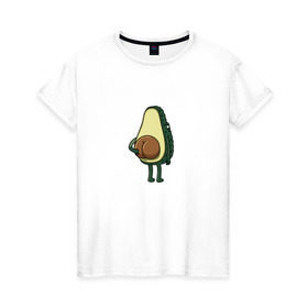 Женская футболка хлопок с принтом Авокадо в Петрозаводске, 100% хлопок | прямой крой, круглый вырез горловины, длина до линии бедер, слегка спущенное плечо | авокадо | фрукт