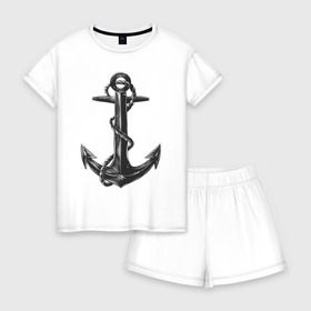 Женская пижама с шортиками хлопок с принтом ВМФ в Петрозаводске, 100% хлопок | футболка прямого кроя, шорты свободные с широкой мягкой резинкой | армия | вмф | военно морской флот | море | морская пехота | моряк | моряки | морячок | солдаты | якорь