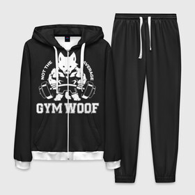 Мужской костюм 3D с принтом GYM WOOF в Петрозаводске, 100% полиэстер | Манжеты и пояс оформлены тканевой резинкой, двухслойный капюшон со шнурком для регулировки, карманы спереди | bodybuilding | diet | exercise | fitness | gym | heath | motivation | muscle | phil | training | workout | бодибилдинг | мотивация | спорт | трансформация | фитнес | эстетичный