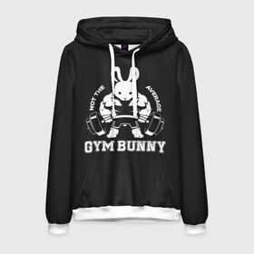 Мужская толстовка 3D с принтом GYM BUNNY в Петрозаводске, 100% полиэстер | двухслойный капюшон со шнурком для регулировки, мягкие манжеты на рукавах и по низу толстовки, спереди карман-кенгуру с мягким внутренним слоем. | Тематика изображения на принте: bodybuilding | diet | exercise | fitness | gym | heath | motivation | muscle | phil | training | workout | бодибилдинг | мотивация | спорт | трансформация | фитнес | эстетичный