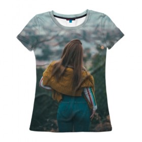Женская футболка 3D с принтом Попа девушки в Петрозаводске, 100% полиэфир ( синтетическое хлопкоподобное полотно) | прямой крой, круглый вырез горловины, длина до линии бедер | девушка | девушки | женщина | попка | попка девушки
