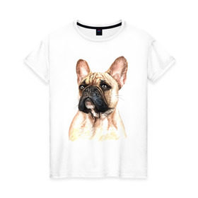 Женская футболка хлопок с принтом Французский бульдог в Петрозаводске, 100% хлопок | прямой крой, круглый вырез горловины, длина до линии бедер, слегка спущенное плечо | bulldog | dog | бульдог | собака | собаки | французский бульдог