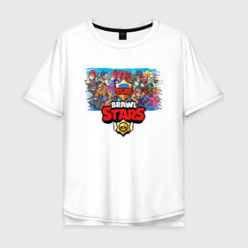 Мужская футболка хлопок Oversize с принтом BRAWL STARS в Петрозаводске, 100% хлопок | свободный крой, круглый ворот, “спинка” длиннее передней части | android | brawl stars | games | mobile game | stars | игры | мобильные игры