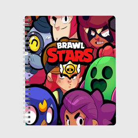 Тетрадь с принтом BRAWL STARS в Петрозаводске, 100% бумага | 48 листов, плотность листов — 60 г/м2, плотность картонной обложки — 250 г/м2. Листы скреплены сбоку удобной пружинной спиралью. Уголки страниц и обложки скругленные. Цвет линий — светло-серый
 | 8 bit | 8 бит | bibi | brawl stars | crow | el brown | leon | leon shark | max | mr.p | sally leon | shark | stars | virus | werewolf | акула | биби | вирус | ворон | леон | оборотень | пингвин