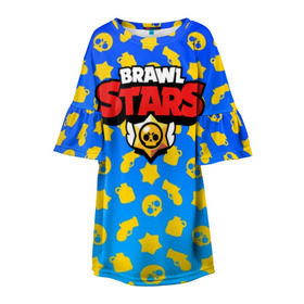 Детское платье 3D с принтом BRAWL STARS в Петрозаводске, 100% полиэстер | прямой силуэт, чуть расширенный к низу. Круглая горловина, на рукавах — воланы | android | brawl stars | games | mobile game | stars | игры | мобильные игры