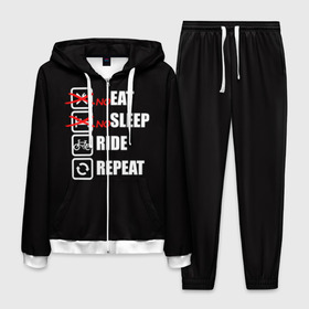 Мужской костюм 3D с принтом Ride black в Петрозаводске, 100% полиэстер | Манжеты и пояс оформлены тканевой резинкой, двухслойный капюшон со шнурком для регулировки, карманы спереди | Тематика изображения на принте: bicycle | bike | cycle | eat | eat sleep | eat sleep repeat | eat sleep ride | eat sleep ride repeat | ride | sleep | вело | велосипед | есть | катать | повторить | спать