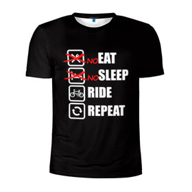 Мужская футболка 3D спортивная с принтом Ride black в Петрозаводске, 100% полиэстер с улучшенными характеристиками | приталенный силуэт, круглая горловина, широкие плечи, сужается к линии бедра | Тематика изображения на принте: bicycle | bike | cycle | eat | eat sleep | eat sleep repeat | eat sleep ride | eat sleep ride repeat | ride | sleep | вело | велосипед | есть | катать | повторить | спать