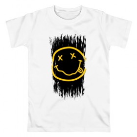 Мужская футболка хлопок с принтом NIRVANA в Петрозаводске, 100% хлопок | прямой крой, круглый вырез горловины, длина до линии бедер, слегка спущенное плечо. | music | nirvana | rip smile | rock | smile | группа | курт кобейн | музыка | нирвана | рок | смайл
