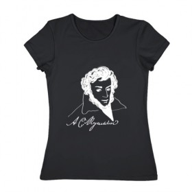 Женская футболка хлопок с принтом А. С. Пушкин в Петрозаводске, 100% хлопок | прямой крой, круглый вырез горловины, длина до линии бедер, слегка спущенное плечо | 