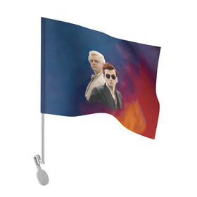 Флаг для автомобиля с принтом Кроули и Азирафель в Петрозаводске, 100% полиэстер | Размер: 30*21 см | evil | good | good omens | азирафель | ангел | благие намерения | гуд оменс | демон | кроули | цитата