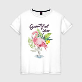 Женская футболка хлопок с принтом Фламинго в Петрозаводске, 100% хлопок | прямой крой, круглый вырез горловины, длина до линии бедер, слегка спущенное плечо | flamingo | птица | птицы | фламинго