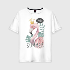 Женская футболка хлопок Oversize с принтом Фламинго в Петрозаводске, 100% хлопок | свободный крой, круглый ворот, спущенный рукав, длина до линии бедер
 | flamingo | летние | лето | птица | птицы | фламинго