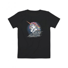Детская футболка хлопок с принтом Единорог в Петрозаводске, 100% хлопок | круглый вырез горловины, полуприлегающий силуэт, длина до линии бедер | unicorn | единорог