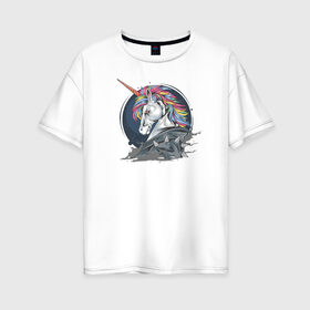 Женская футболка хлопок Oversize с принтом Единорог в Петрозаводске, 100% хлопок | свободный крой, круглый ворот, спущенный рукав, длина до линии бедер
 | unicorn | единорог