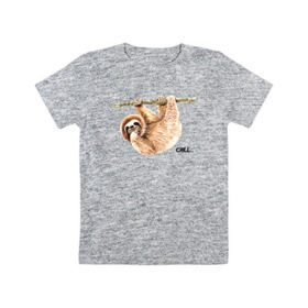 Детская футболка хлопок с принтом Ленивец в Петрозаводске, 100% хлопок | круглый вырез горловины, полуприлегающий силуэт, длина до линии бедер | Тематика изображения на принте: sloth | ленивец | ленивцы