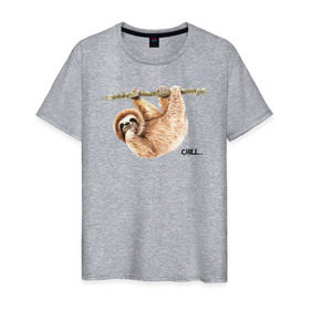 Мужская футболка хлопок с принтом Ленивец в Петрозаводске, 100% хлопок | прямой крой, круглый вырез горловины, длина до линии бедер, слегка спущенное плечо. | Тематика изображения на принте: sloth | ленивец | ленивцы