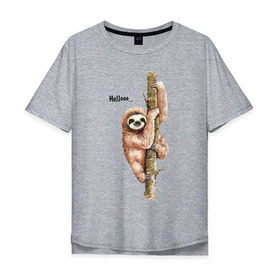 Мужская футболка хлопок Oversize с принтом Ленивец в Петрозаводске, 100% хлопок | свободный крой, круглый ворот, “спинка” длиннее передней части | Тематика изображения на принте: sloth | ленивец | ленивцы
