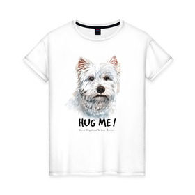 Женская футболка хлопок с принтом Вест-хайленд-уайт-терьер в Петрозаводске, 100% хлопок | прямой крой, круглый вырез горловины, длина до линии бедер, слегка спущенное плечо | dog | highland | terrier | west | white | вест | собака | собаки | терьер | уайт | хайленд