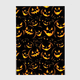 Постер с принтом Хэллоуин в Петрозаводске, 100% бумага
 | бумага, плотность 150 мг. Матовая, но за счет высокого коэффициента гладкости имеет небольшой блеск и дает на свету блики, но в отличии от глянцевой бумаги не покрыта лаком | background | black | color | eyes | fangs | halloween | holiday | horror | orange | pumpkin | sinister | teeth | vegetable | yellow | глаза | желтый | зловещий | зубы | клыки | овощ | оранжевый | праздник | тыквы | ужас | фон | хэллоуин | цвет | черный