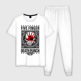 Мужская пижама хлопок с принтом Five Finger Death Punch в Петрозаводске, 100% хлопок | брюки и футболка прямого кроя, без карманов, на брюках мягкая резинка на поясе и по низу штанин
 | 5fdp | ffdp | five finger death punch | metal | альтернатива | группы | метал | музыка | хеви метал