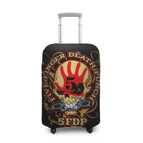 Чехол для чемодана 3D с принтом Five Finger Death Punch в Петрозаводске, 86% полиэфир, 14% спандекс | двустороннее нанесение принта, прорези для ручек и колес | 5fdp | ffdp | five finger death punch | metal | альтернатива | группы | метал | музыка | хеви метал