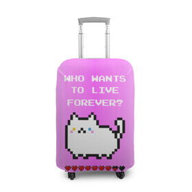 Чехол для чемодана 3D с принтом Cat forever в Петрозаводске, 86% полиэфир, 14% спандекс | двустороннее нанесение принта, прорези для ручек и колес | 9 жизней | forever | pixel art | queen | wants to live | квин цитата | котенок | котик | котики | коты | кошка | кошки | пиксели | пиксель арт