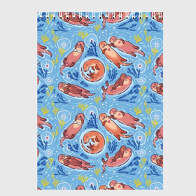 Скетчбук с принтом Весёлые выдры в Петрозаводске, 100% бумага
 | 48 листов, плотность листов — 100 г/м2, плотность картонной обложки — 250 г/м2. Листы скреплены сверху удобной пружинной спиралью | Тематика изображения на принте: algae | animal | background | blue | brown | color | cute | fauna | flora | fun | funny | heart | jellyfish | ot | pink | river | water | white | белый | весело | вода | водоросли | выдра | животное | забавно | коричневый | медуза | мило | прико