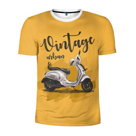 Мужская футболка 3D спортивная с принтом Винтажный скутер в Петрозаводске, 100% полиэстер с улучшенными характеристиками | приталенный силуэт, круглая горловина, широкие плечи, сужается к линии бедра | background | black | city | color | cool | gray | mope | motorcycle | retro | scooter | style | technique | urban | vintage | white | yellow | белый | винтаж | город | городской | двухколёсный | желтый | мопед | мотороллер | мотоцикл | прикольно | ретро |