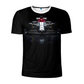 Мужская футболка 3D спортивная с принтом Альфа ромео Болид F1 в Петрозаводске, 100% полиэстер с улучшенными характеристиками | приталенный силуэт, круглая горловина, широкие плечи, сужается к линии бедра | f1 | formula 1 | авто | альфа ромео | болид | гонки | машины | формула 1