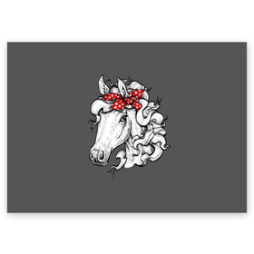 Поздравительная открытка с принтом Белая лошадь в Петрозаводске, 100% бумага | плотность бумаги 280 г/м2, матовая, на обратной стороне линовка и место для марки
 | animal | background | bandana | black | color | cool | fauna | gray | head | headdre | hipster | horse | image | look | mane | red | white | world | бандана | белый | взгляд | голова | головной | грива | животное | животный | имидж | конь | красный | лоша