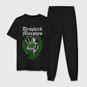 Мужская пижама хлопок с принтом Dropkick Murphys в Петрозаводске, 100% хлопок | брюки и футболка прямого кроя, без карманов, на брюках мягкая резинка на поясе и по низу штанин
 | Тематика изображения на принте: celtic punk | dropkick murphys | hardcore | oi | punk | группы | кельтский панк | музыка | панк | рок | стрит панк | фолк панк