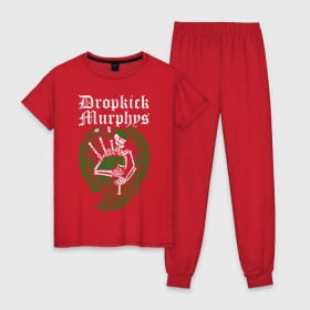Женская пижама хлопок с принтом Dropkick Murphys в Петрозаводске, 100% хлопок | брюки и футболка прямого кроя, без карманов, на брюках мягкая резинка на поясе и по низу штанин | celtic punk | dropkick murphys | hardcore | oi | punk | группы | кельтский панк | музыка | панк | рок | стрит панк | фолк панк