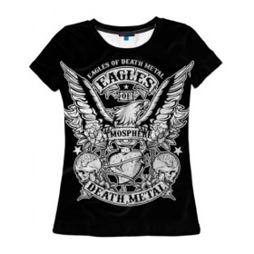 Женская футболка 3D с принтом Eagles of Death Metal в Петрозаводске, 100% полиэфир ( синтетическое хлопкоподобное полотно) | прямой крой, круглый вырез горловины, длина до линии бедер | 