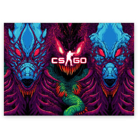 Поздравительная открытка с принтом CS GO Hyper Beast в Петрозаводске, 100% бумага | плотность бумаги 280 г/м2, матовая, на обратной стороне линовка и место для марки
 | 2019 | computer game | counter strike | cs | cs go | csgo | dota | dota2 | game | howl | hyperbeast | warning | автомат | вой | го | игрок | компьютерная игра | контр страйк | контра | кс | оружие | турнир