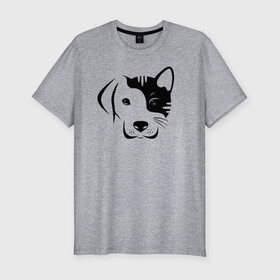 Мужская футболка хлопок Slim с принтом Котопес в Петрозаводске, 92% хлопок, 8% лайкра | приталенный силуэт, круглый вырез ворота, длина до линии бедра, короткий рукав | cat | dog | kitten | unity | единство | кот | котенок | кошка | пес | собака