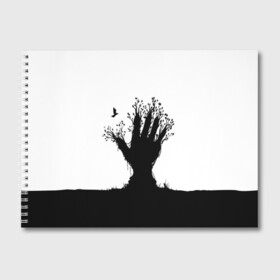 Альбом для рисования с принтом Дерево в Петрозаводске, 100% бумага
 | матовая бумага, плотность 200 мг. | Тематика изображения на принте: bird | branches | ground | hand | leafs | tree | ветки | дерево | земля | листья | птица | рука