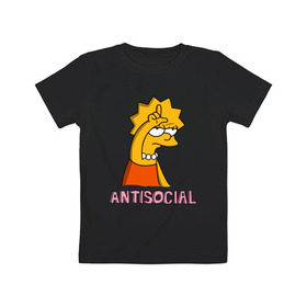 Детская футболка хлопок с принтом Лиза Симпсон Antisocial в Петрозаводске, 100% хлопок | круглый вырез горловины, полуприлегающий силуэт, длина до линии бедер | antisocial | антисоциальный | лиза | лиза симпсон | симпсон
