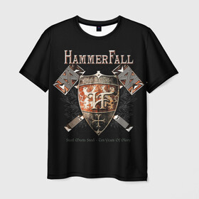 Мужская футболка 3D с принтом HammerFall в Петрозаводске, 100% полиэфир | прямой крой, круглый вырез горловины, длина до линии бедер | Тематика изображения на принте: hammerfall | heavy metal | metal | группа | метал | музыка | пауэр метал | рок | хэви метал