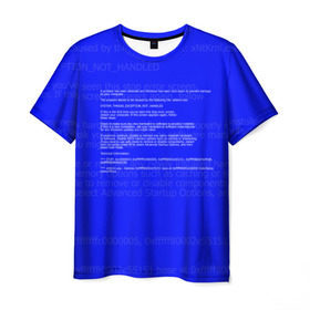Мужская футболка 3D с принтом СИНИЙ ЭКРАН СМЕРТИ в Петрозаводске, 100% полиэфир | прямой крой, круглый вырез горловины, длина до линии бедер | Тематика изображения на принте: anonymus | blue death screen | cod | hack | hacker | it | program | texture | айти | аноним | анонимус | взлом | код | кодинг | программа | программист | текстура | хак | хакер