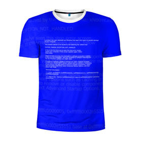 Мужская футболка 3D спортивная с принтом СИНИЙ ЭКРАН СМЕРТИ в Петрозаводске, 100% полиэстер с улучшенными характеристиками | приталенный силуэт, круглая горловина, широкие плечи, сужается к линии бедра | Тематика изображения на принте: anonymus | blue death screen | cod | hack | hacker | it | program | texture | айти | аноним | анонимус | взлом | код | кодинг | программа | программист | текстура | хак | хакер