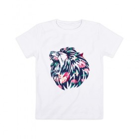 Детская футболка хлопок с принтом Цветочный лев в Петрозаводске, 100% хлопок | круглый вырез горловины, полуприлегающий силуэт, длина до линии бедер | Тематика изображения на принте: животные | кошка | лев | растения | цветы