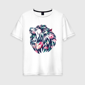 Женская футболка хлопок Oversize с принтом Цветочный лев в Петрозаводске, 100% хлопок | свободный крой, круглый ворот, спущенный рукав, длина до линии бедер
 | животные | кошка | лев | растения | цветы
