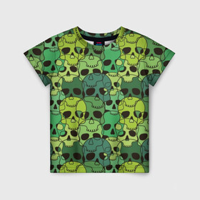Детская футболка 3D с принтом Зеленые черепа в Петрозаводске, 100% гипоаллергенный полиэфир | прямой крой, круглый вырез горловины, длина до линии бедер, чуть спущенное плечо, ткань немного тянется | anger | black | death | drawing | green | horror | illustration | lime | look | marsh | scary | skull | terrible | болотный | взгляд | зеленый | злость | иллюстрация | рисунок | салатовый | страшный | ужас | ужасный | черепа | черный