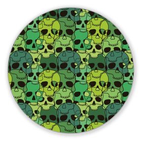 Коврик для мышки круглый с принтом Зеленые черепа в Петрозаводске, резина и полиэстер | круглая форма, изображение наносится на всю лицевую часть | anger | black | death | drawing | green | horror | illustration | lime | look | marsh | scary | skull | terrible | болотный | взгляд | зеленый | злость | иллюстрация | рисунок | салатовый | страшный | ужас | ужасный | черепа | черный