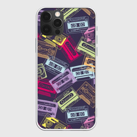 Чехол для iPhone 12 Pro Max с принтом Разноцветные кассеты в Петрозаводске, Силикон |  | audio | drawing | green | mauve | multicolored | music | purple | retro | turquoise | vintage | yellow | аудио | бирюза | винтаж | желтый | зеленый | кассета | лиловый | музыка | разноцветные | ретро | рисунок | фиолетовый